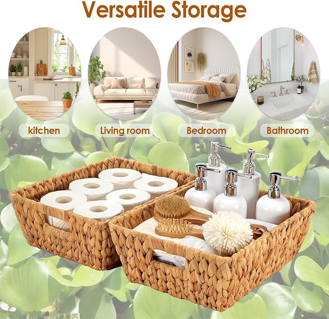 Wicker Baskets 2 Pack, Water Hyacinth Wicker Storage Basket - Image 8
