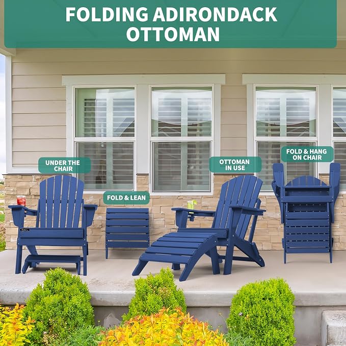 FUNBERRY Folding Adirondack Ottoman Set of 2, HDPE All Weather Outdoor Foot Rest - Image 7