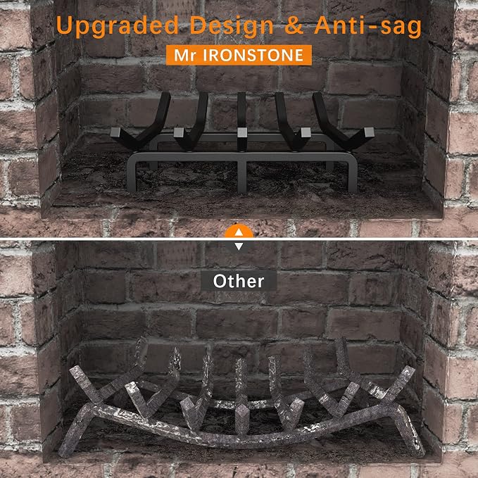 Mr IRONSTONE Fireplace Grate Fireplace Log Holder Solid Steel Heavy Duty - Image 4
