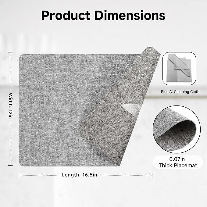Faux Leather Vinyl Placemats Set of 6 Wipeable Heat Resistant Place Mats 100% - Image 5