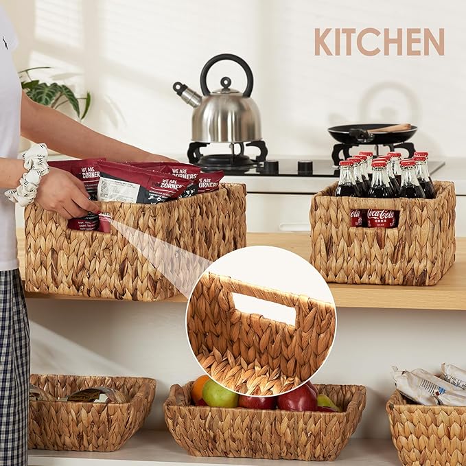 Wicker Baskets 2 Pack, Water Hyacinth Wicker Storage Basket - Image 4