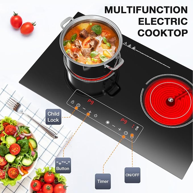Electric Cooktop, 110V 2400W 2 Burner Electric Cooktop, Countertop and Built-in - Image 8