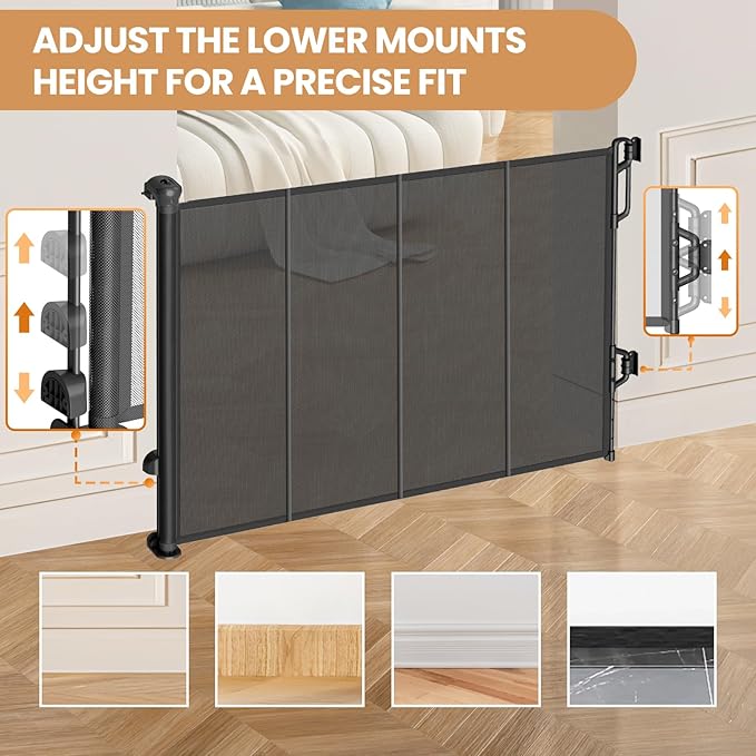Reinforced Retractable Baby Gate or Mesh Dog Gate, Wide Pet Gate 33.5" Tall - Image 4