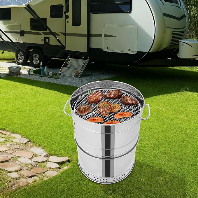 Portable Charcoal Grill, 360° Stainless Steel BBQ Grill Barrel - Image 4