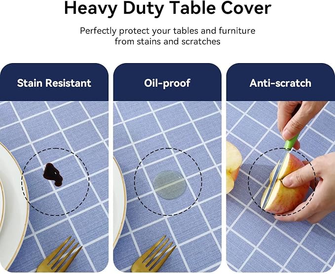 Romanstile Rectangle Vinyl Tablecloth, 100% Waterproof Oil-Proof Checkered - Image 4