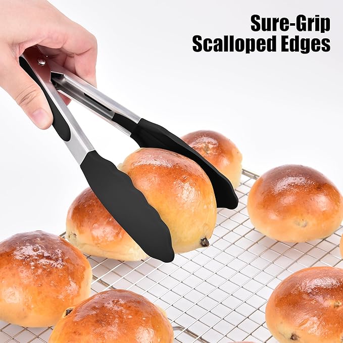 Kitchen Tongs with Silicone Tips, Locking Design, 600°F Heat Resistant
