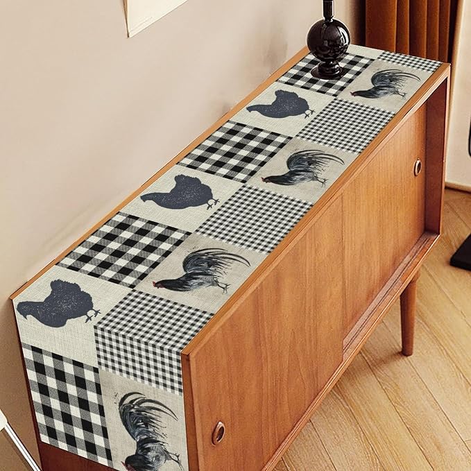 Farmhouse Rooster Table Runner, Vintage Rooster Retro Farmhouse Country Chicken - Image 3