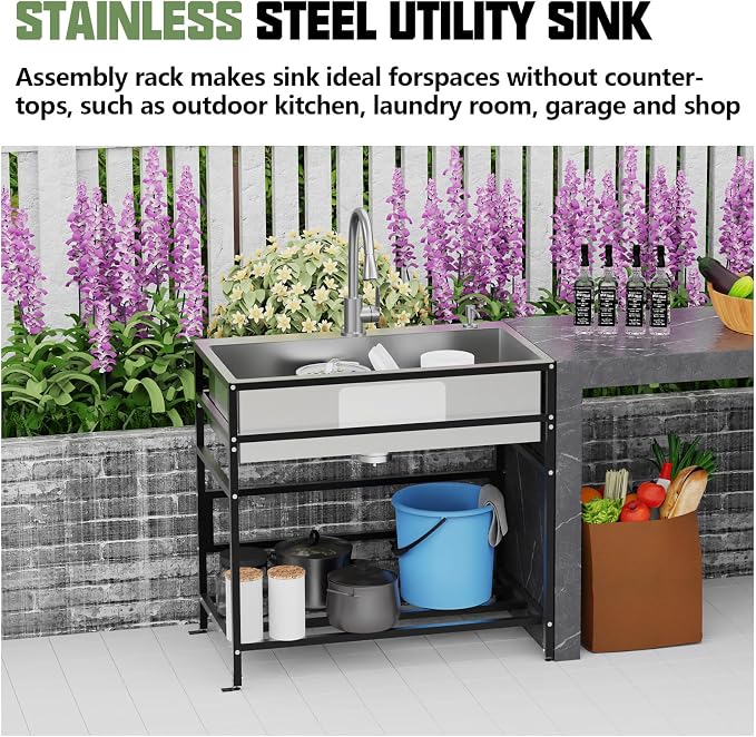 33x19 Inch Stainless Steel Utility Sink-Freestanding Laundry Sink Practicality - Image 2