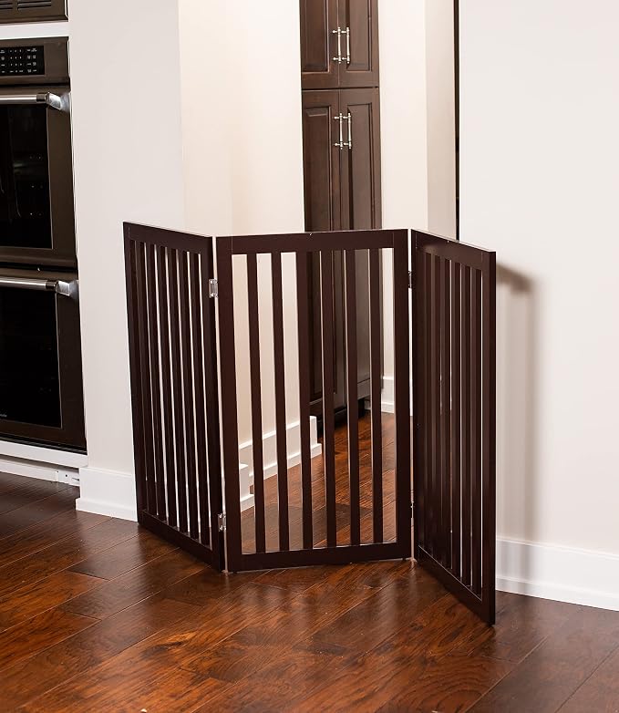 INTERNET'S BEST Dog Gate Indoor Freestanding Pet Barrier, Folding Wood Dog Fence - Image 6