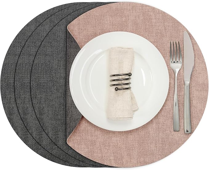 Myir JUN Round Placemats, Dual Sided Faux Leather Place Mats Set of 4 by MyirJUN