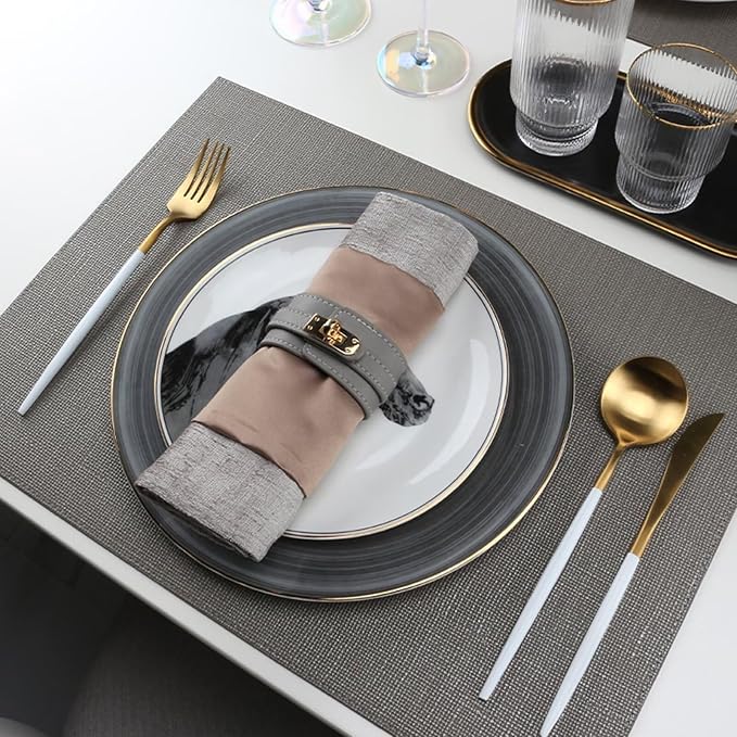 Faux Leather Placemats for Dining Table Set of 6, Heat Resistant Reversible PU - Image 2