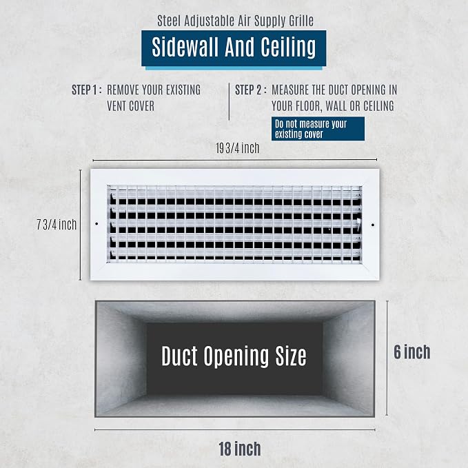 Fits 18x6 Duct Opening Steel Adjustable Air Supply Grille by Handua | Register - Image 2