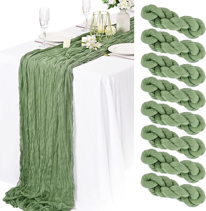 8 Packs Cheesecloth Table Runner 10FT Long Boho Gauze Fabric Table Runner by Lamshionow