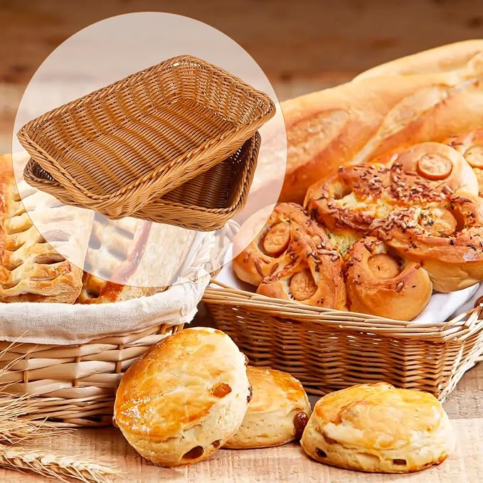 2 Pack 12" Rectangular Poly Wicker Bread Baskets, Durable Woven Serving Basket - Image 6