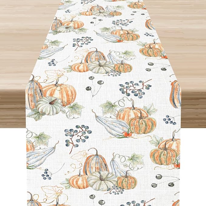 Pumpkins Table Runner, Farmhouse Seasonal Autumn Fall Leaves Harvest by Unknown