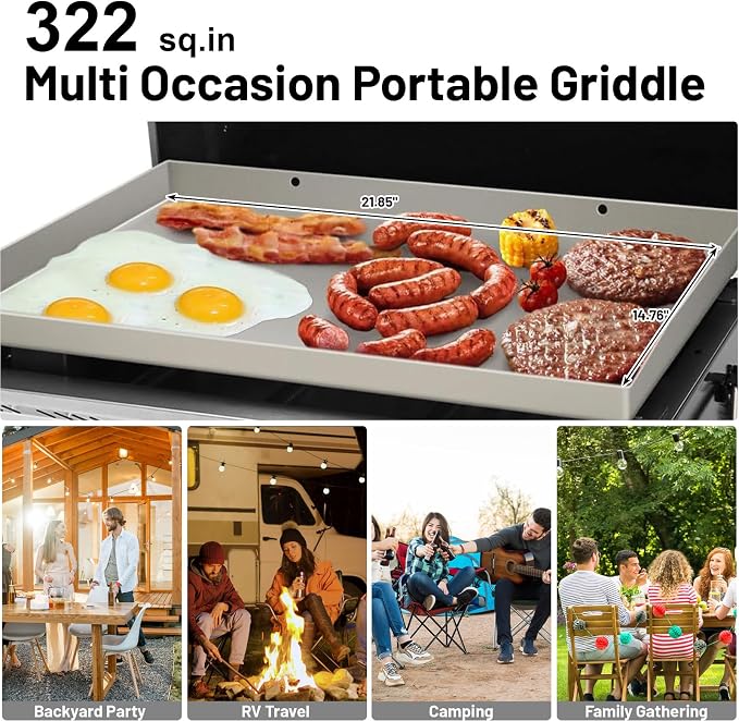 26 inch Tabletop Griddle with Ceramic Coated Cast Iron Plate, 3 Burners Flat - Image 2