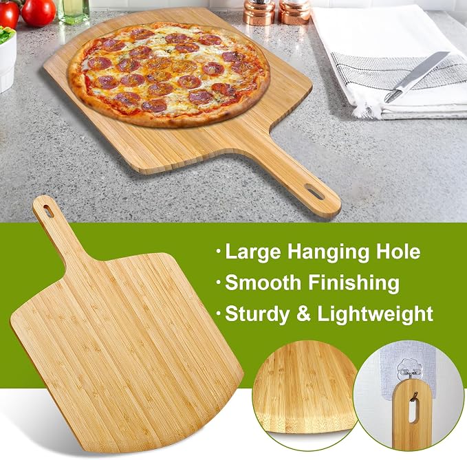 Pizza Peel 12inch 2 pack Bamboo Pizza Paddle Wooden Pizza Peels Pizza Server - Image 2