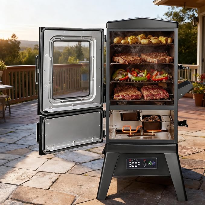 Vertical Electric Smoker with Cover & Meat Probe, BBQ Smokers with 4 Cooking - Image 6
