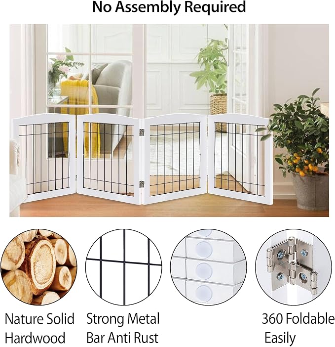 LZRS 4-Panel Extra-Wide Wooden Freestanding Dog Gate: Foldable Solid Wood and - Image 3