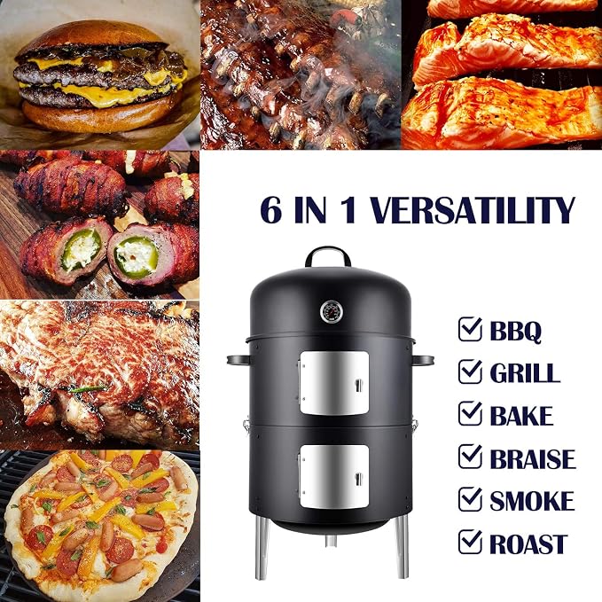 Realcook Vertical 17 Inch Steel Charcoal Smoker, Heavy Duty Round BBQ Grill - Image 7