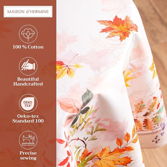 Maison d' Hermine Table Cloth Round Table 100% Cotton 69 Inches Fall Tablecloth - Image 2