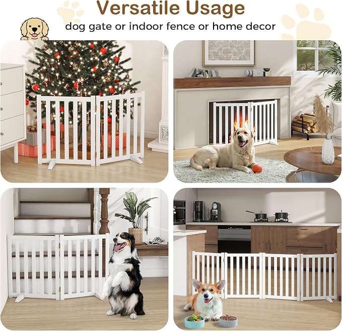 24" Height Tall Freestanding Pet Gate, Solid Wood Folding Safety Fence Wooden - Image 7