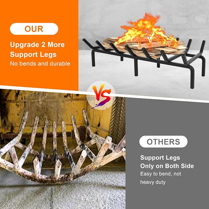 Fireplace Log Grate, Heavy Duty Solid Steel Wood Rack Stove Firewood Holder - Image 7