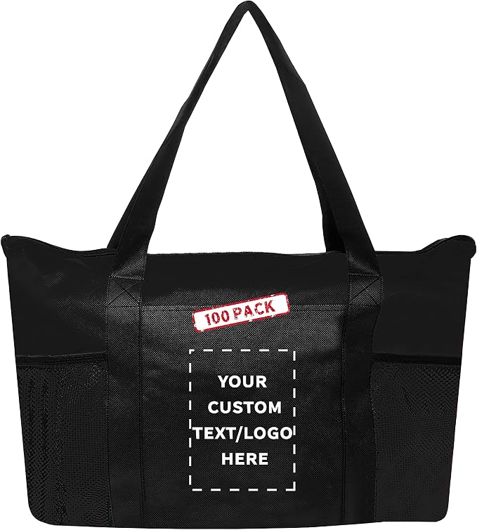 DISCOUNT PROMOS 100 Zippered Non-Woven Tote Bags Set by DISCOUNTPROMOS