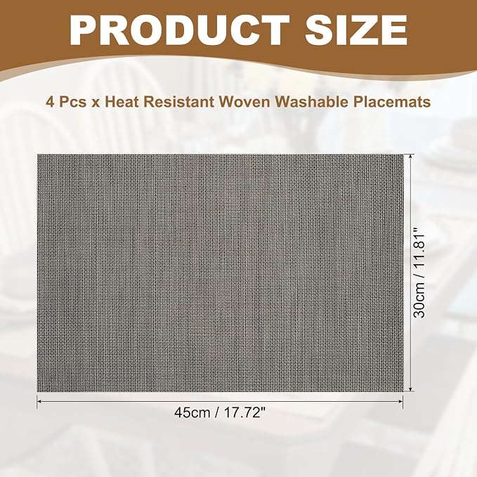 uxcell Faux Linen Placemats, 12x18 Inch Heat Resistant Place Mats Machine - Image 2