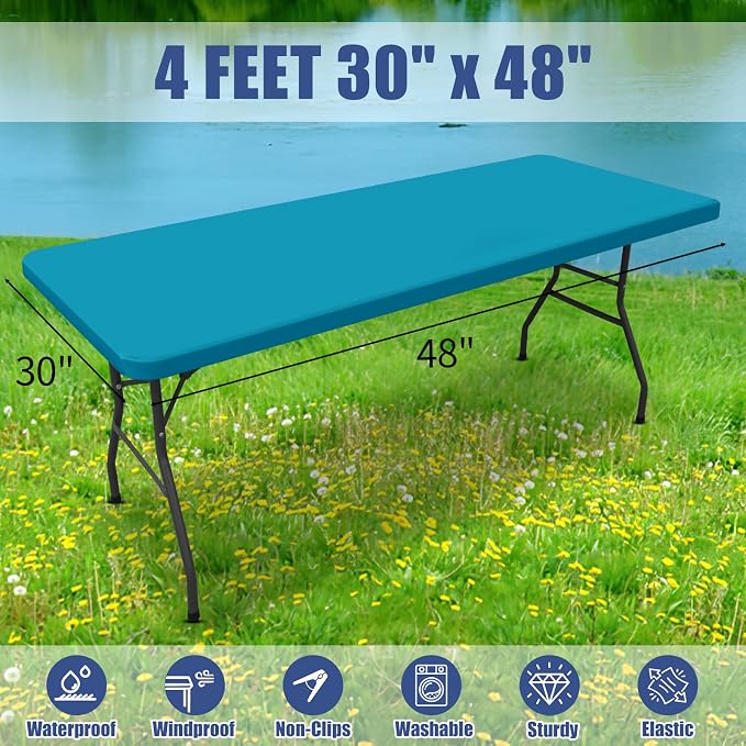 Spandex 4 Foot Rectangle Table Cloth 6 Pack, Elastic Fitted Tablecloths - Image 8
