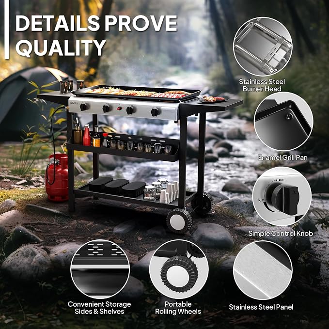 ROVSUN 4 Burner Portable Propane Griddle - Image 3