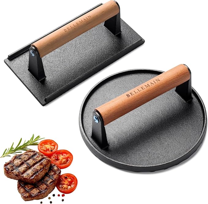Bellemain Heavy-Duty Cast Iron Grill Press Set – Perfect Smash Burger Press & by Bellemain