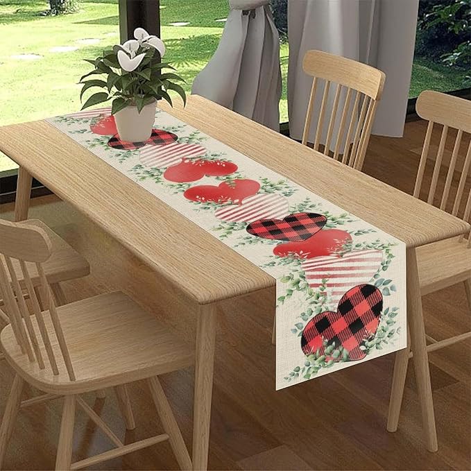 Valentines Day Table Runner, Vintage Rustic Sweet Heart Leaves Valentines Day - Image 3