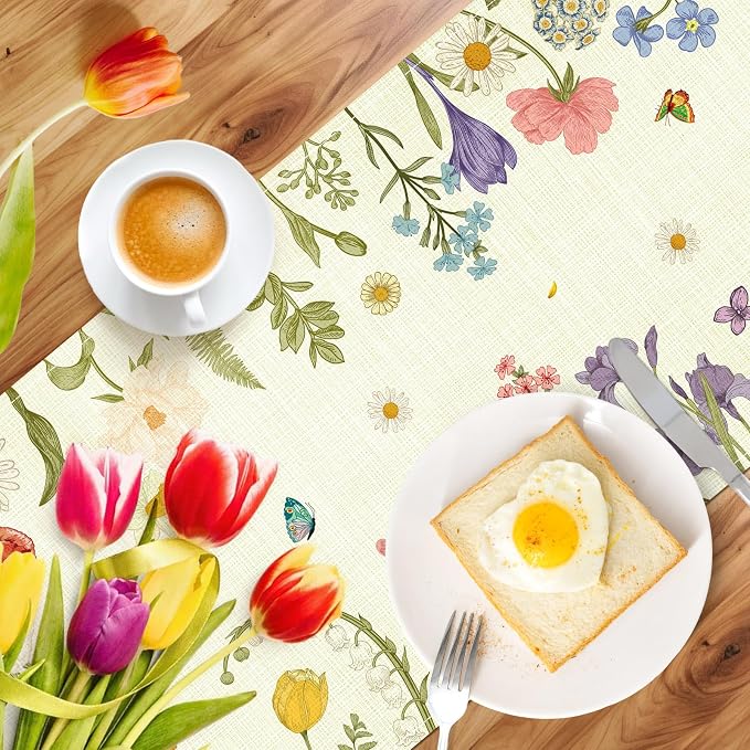 Summer Flower and Leaf Table Runner Seasonal Holiday Anniversary Indoor Outdoor - Image 5