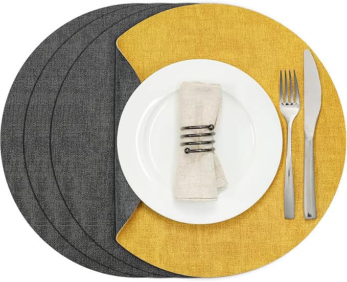 Myir JUN Round Placemats, Dual Sided Faux Leather Place Mats Set of 4 by MyirJUN
