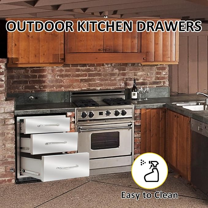 Outdoor Kitchen Drawers 14" W x 21" H x 23" D Flush Mount Triple BBQ Drawers - Image 5