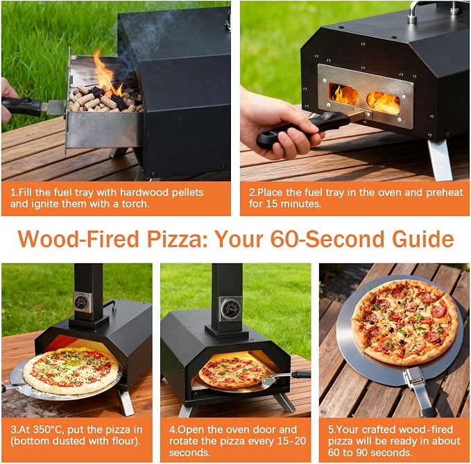 Christmas Gifts Pizza Oven Outdoor 12" Portable Pellet Pizza Stove Wood Fired - Image 2