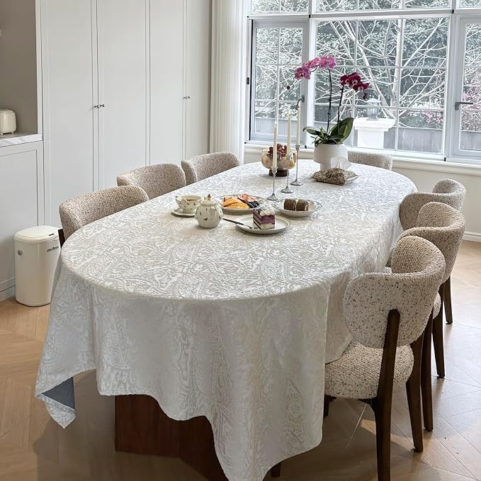 Jacquard Rectangle Tablecloth, Floral Design Thick Kitchen Dining Table Cloth - Image 5