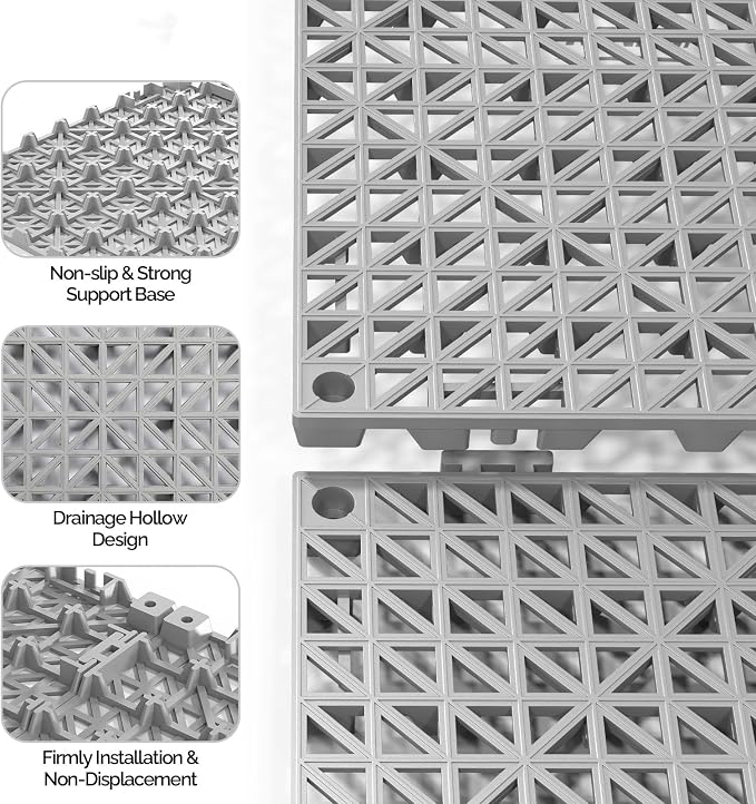 Bonnlo Grey Interlocking Drainage Mat, Restaurant Kitchen Mat, Cushioned Tiles - Image 2