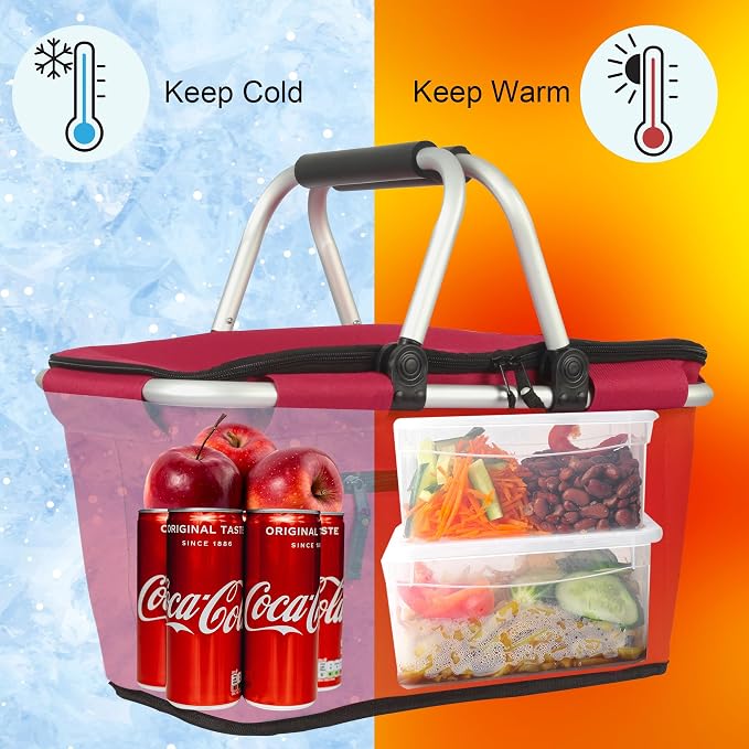 Picnic Basket, SIYUAN 27L Collapsible Insulated Farmers Market Basket - Image 5