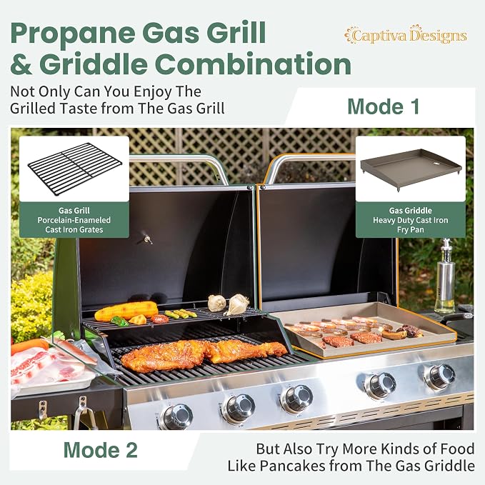 Captiva Designs Propane Gas Griddle Grill Combo - Image 2