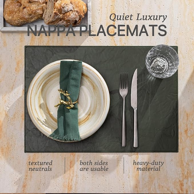 Faux Leather Placemats Set of 4 Vinyl Washable Wipeable Table Mats - Image 2