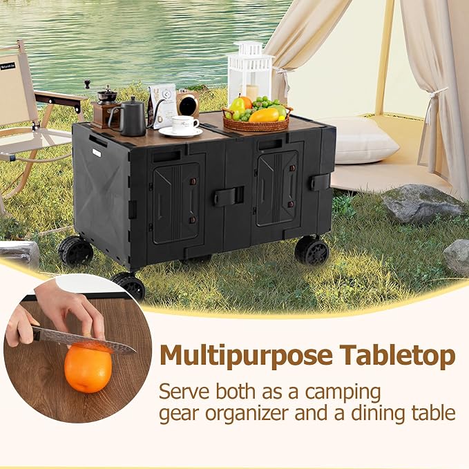 Goplus Large Foldable Utility Cart w/ 2-Tier Storage Crates, 5 Rotate Wheels - Image 2