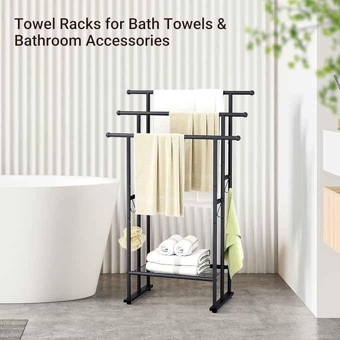ELYKEN 3 Tier Standing Towel Rack, Freestanding Floor Towel Rack - Image 2