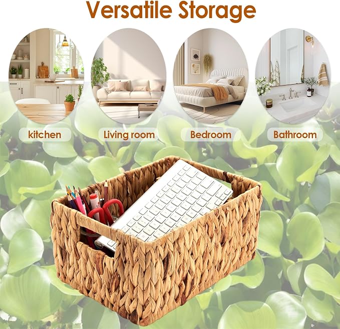 Wicker Baskets 2 Pack, Water Hyacinth Wicker Storage Basket - Image 8