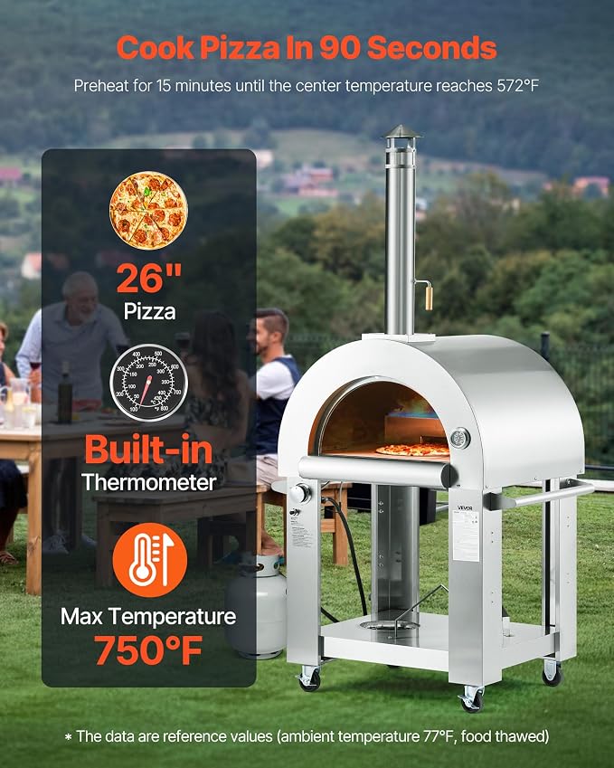 VEVOR Dual Fuel Pizza Oven Outdoor, 26 in Portable Pizza Oven, Pellet & Gas - Image 2