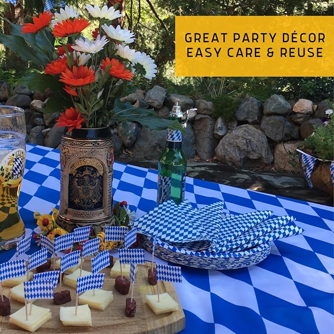 Blue & White Oktoberfest Tablecloth 54" x 72" – Bavarian Checkered Polyester - Image 4