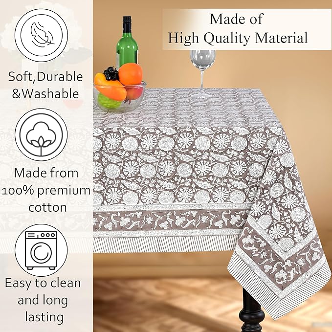 CPC Rustic Brown Tablecloth 100% Cotton 60x60 Inch Indian Block Print Rectangle - Image 6