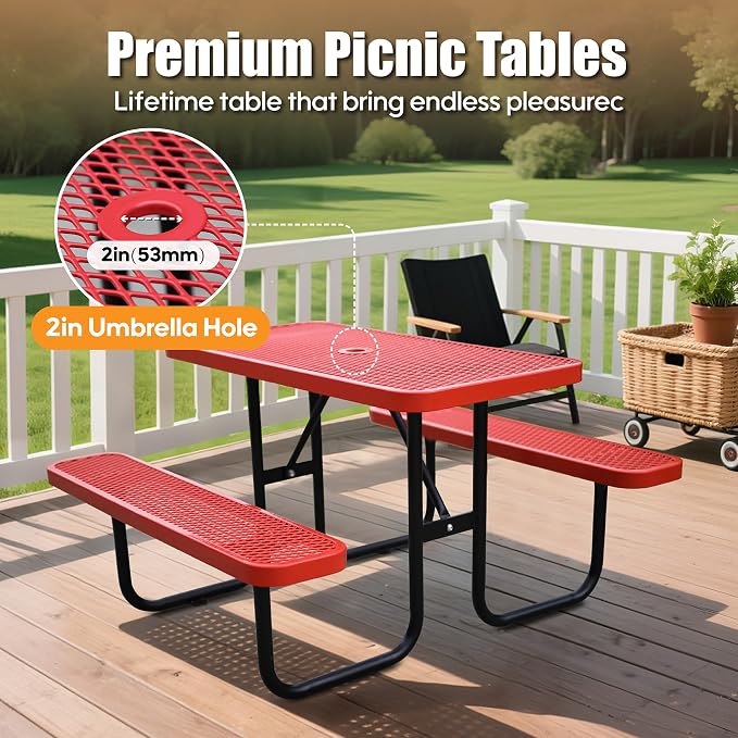 4FT Rectangular Metal Picnic Table - Image 5