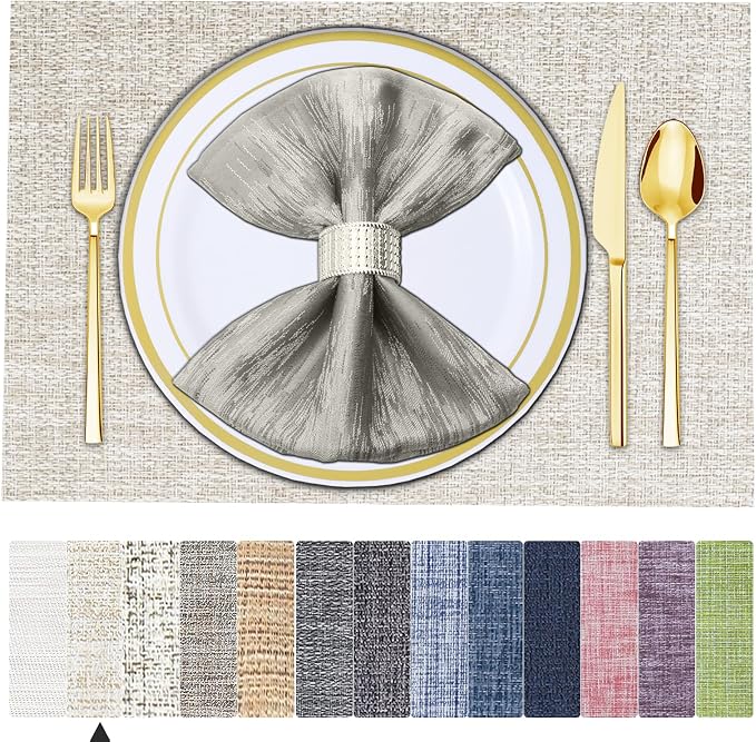 BETEAM Placemats Set of 6, Woven Vinyl Placemat - Image 2